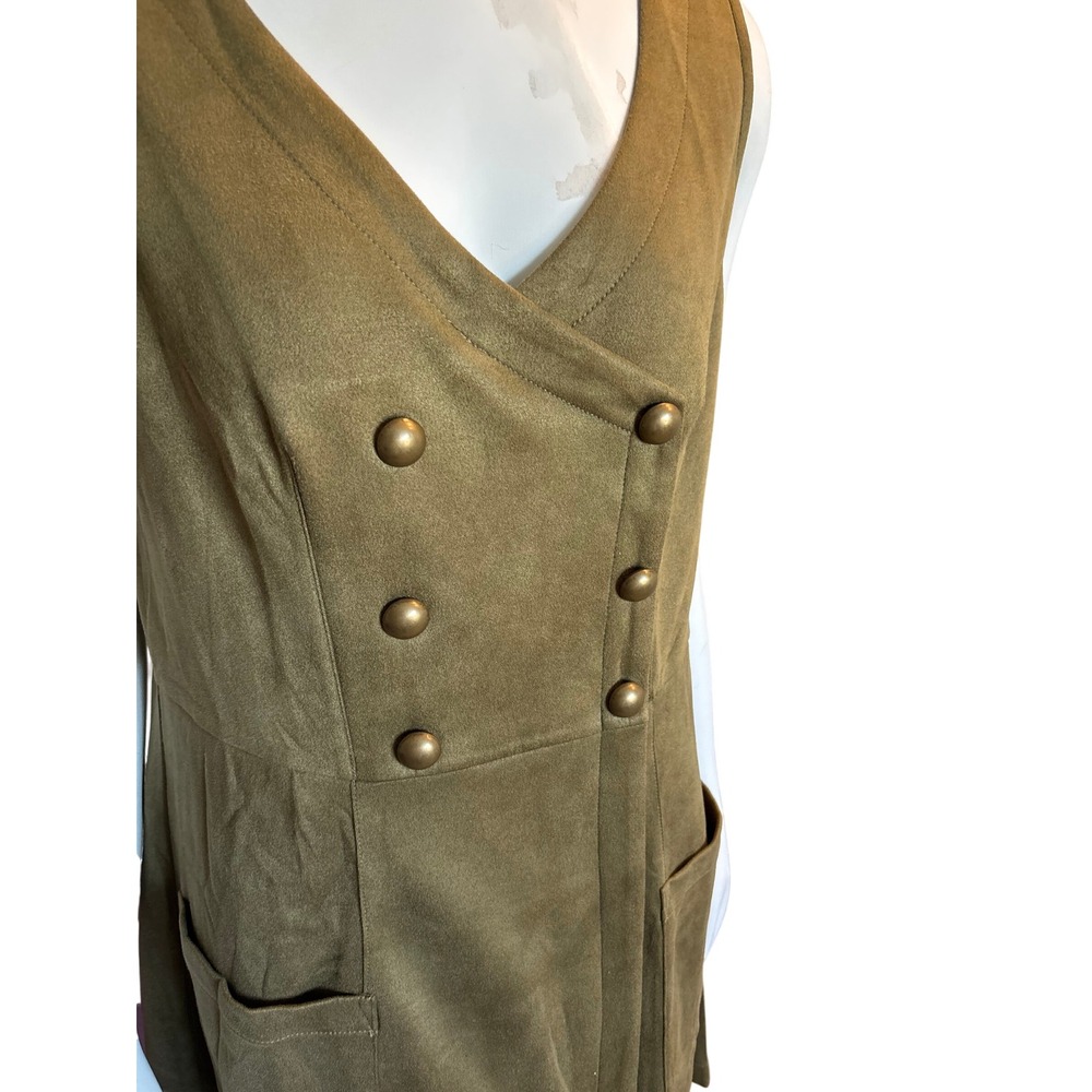 Belle Poque Women Olive Green Faux Suede Double Breasted Jumper Dress Size L NWT - Picture 2 of 8